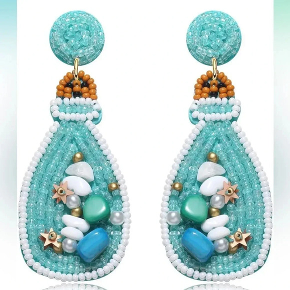 Blue Drift Ocean Bottle Earrings - Picture 1 of 9